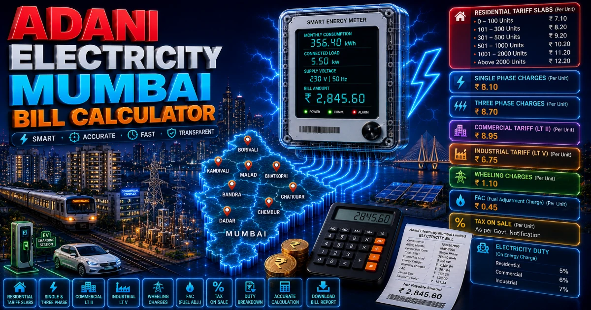 Adani Electricity Mumbai Bill Calculator (Updated)