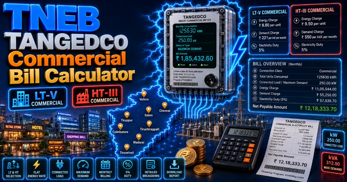 TNEB Commercial Electricity Tariff Card